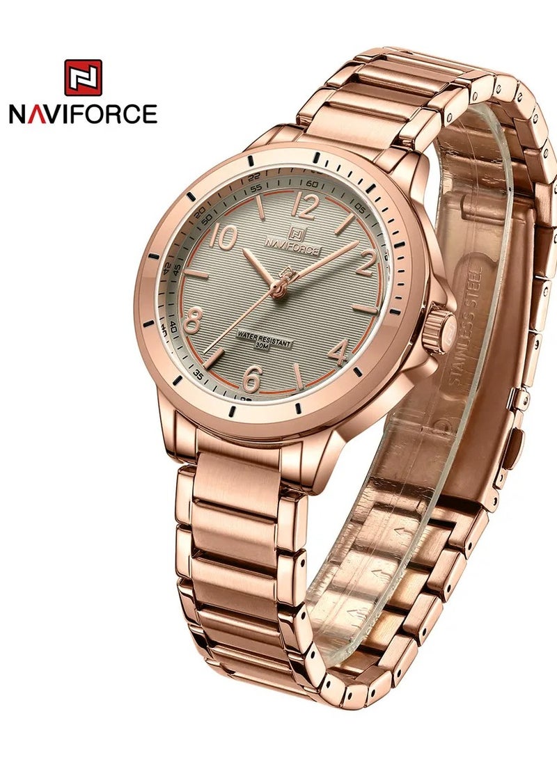 NaviForce NF5021 Stainless Steel Quartz Watch for Women (Rose Gold)