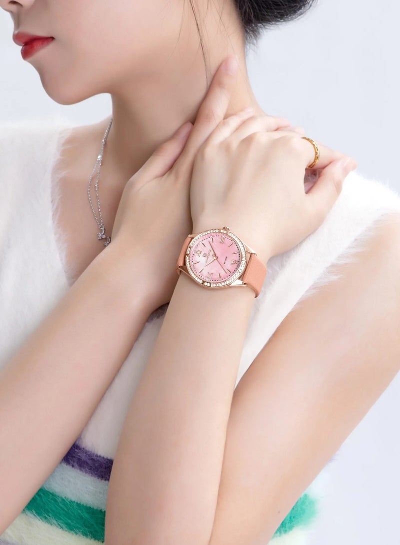 NAVIFORCE NF5038 Women Luxury Watch Waterproof Leather Strap Wristwatch (Pink)