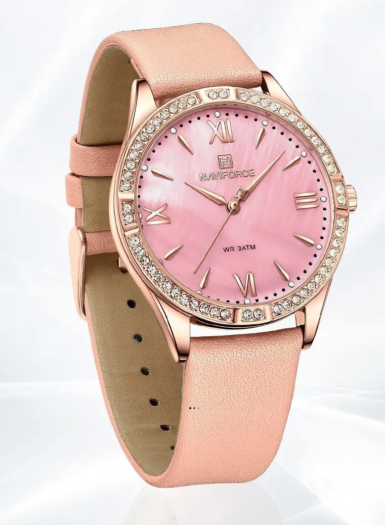 NAVIFORCE NF5038 Women Luxury Watch Waterproof Leather Strap Wristwatch (Pink)