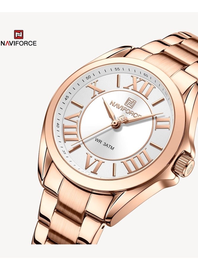NAVIFORCE NF5037 Women Quartz Bracelet Watch Waterproof Wristwatch (Rose Gold White)