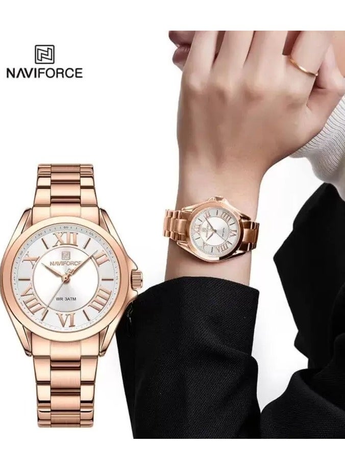 NAVIFORCE NF5037 Women Quartz Bracelet Watch Waterproof Wristwatch (Rose Gold White)