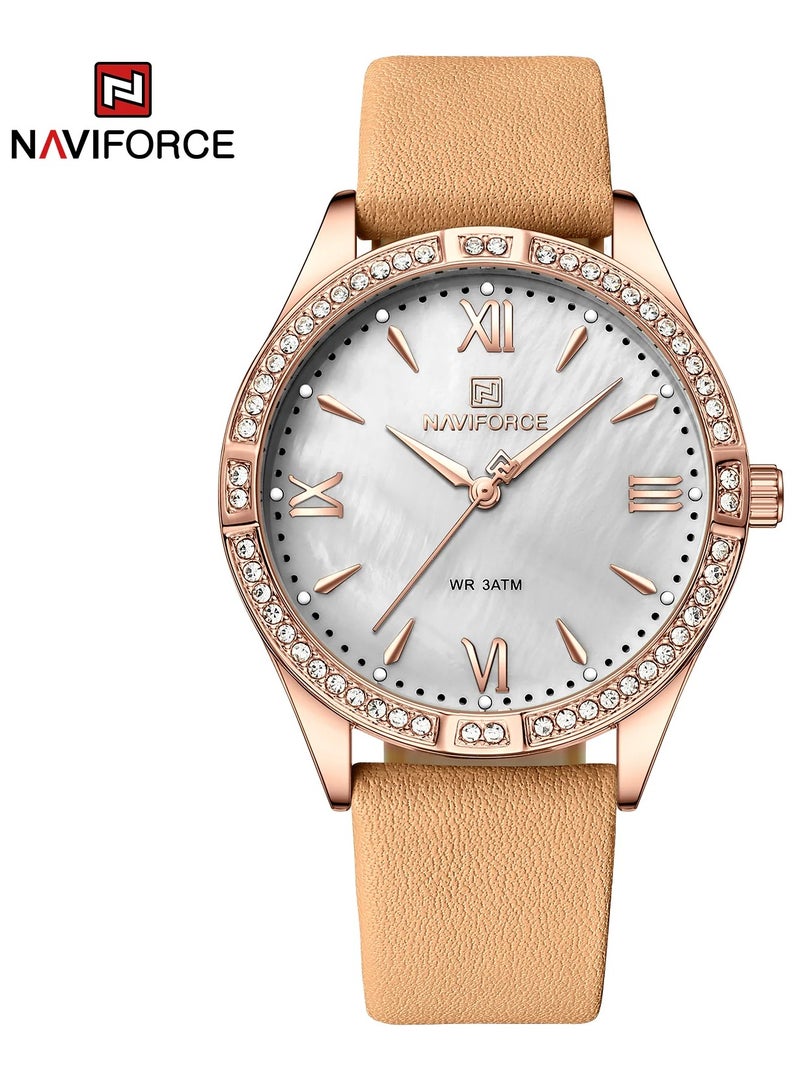 NAVIFORCE NF5038 Women Luxury Watch Waterproof Leather Strap Wristwatch (Brown)