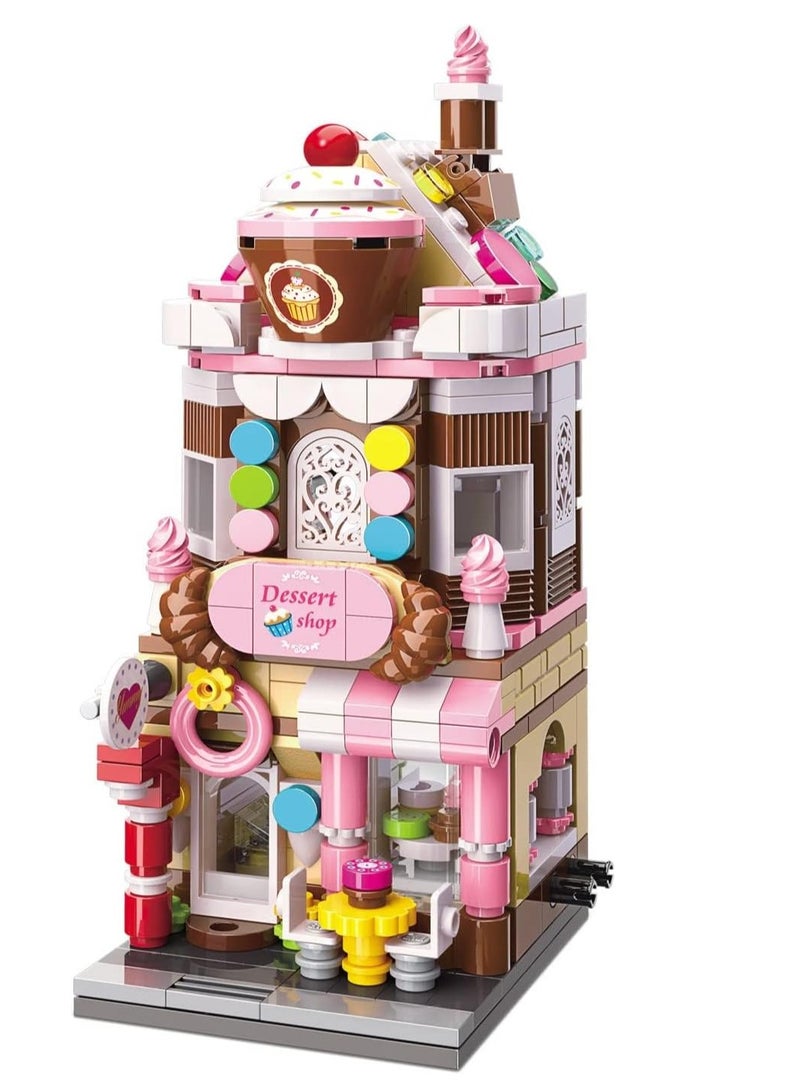 Girls Dream Dessert Shop House Building Block Kits, Street View Model Sets Toys for Girls 6-12 Years Old, Display Construction Toys Building Kit, 344Pcs Girls Gift for Birthday