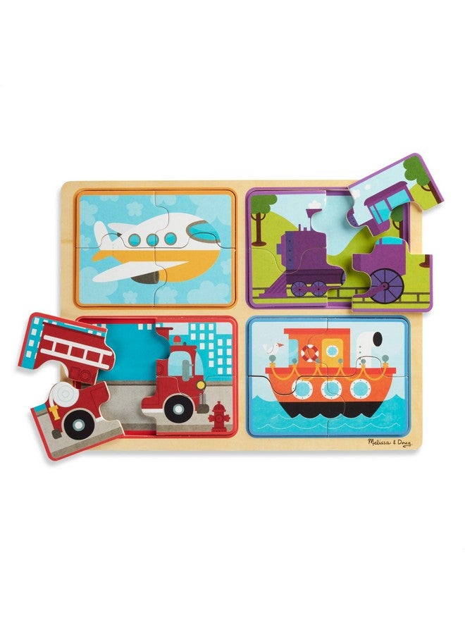 Natural Play Wooden Puzzle Ready Set Go (Four 4Piece Vehicle Puzzles)