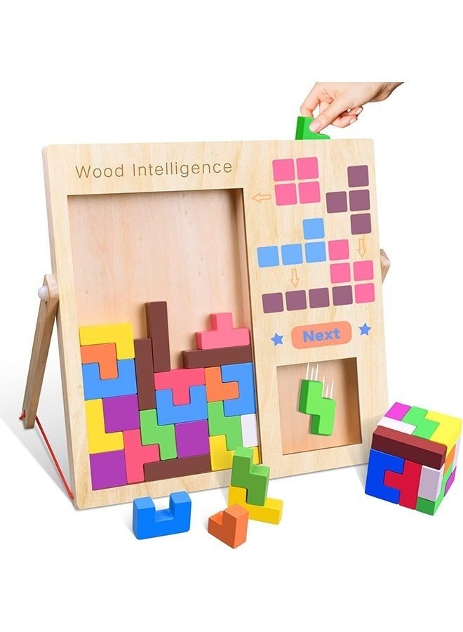 Wooden Blocks Puzzle Brain Toy Intelligence Colorful 3D Russian Blocks Game Stem Montessori Educational Gift for Kids Toys for Boys and Girls