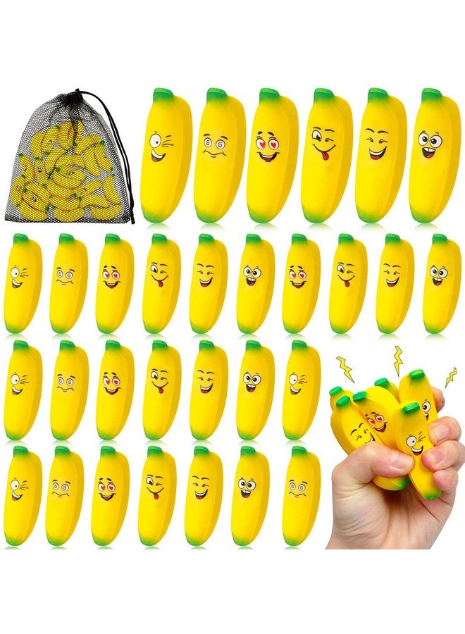 24 Pcs Mini Banana Stress Toys Banana Stretchy Toys Ball With Emotions Banana Stress Relief Fidget Toy With Storage Bag For Anxiety Relief School Party Favor Carnival Supplies 6 Expressions