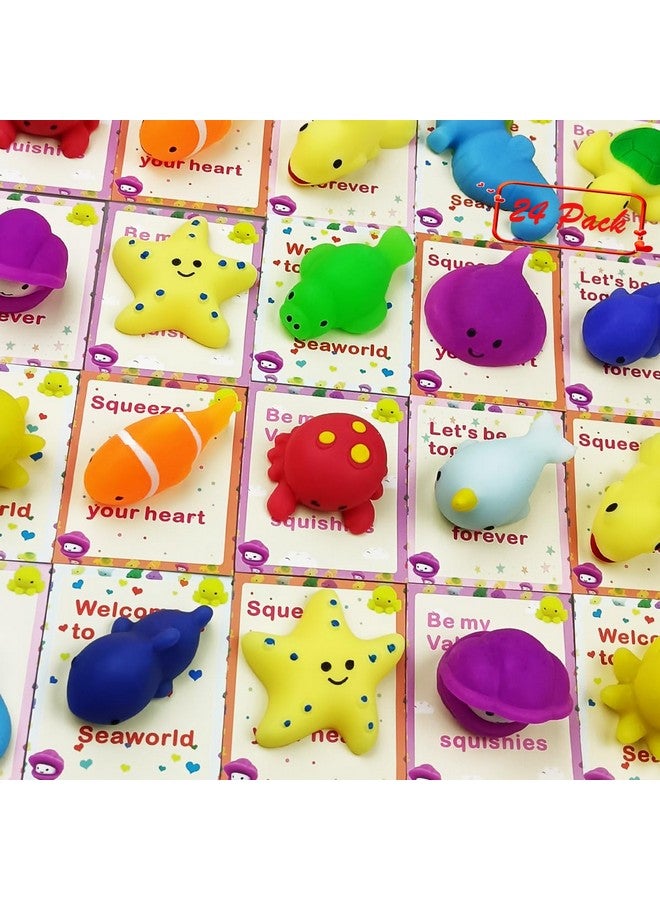 24 Pcs Valentines Cards With Sea Animals Mochi Squishy Toys Squishies For Kids School Class Classroom Valentines Day Gifts Prizes Party Favors