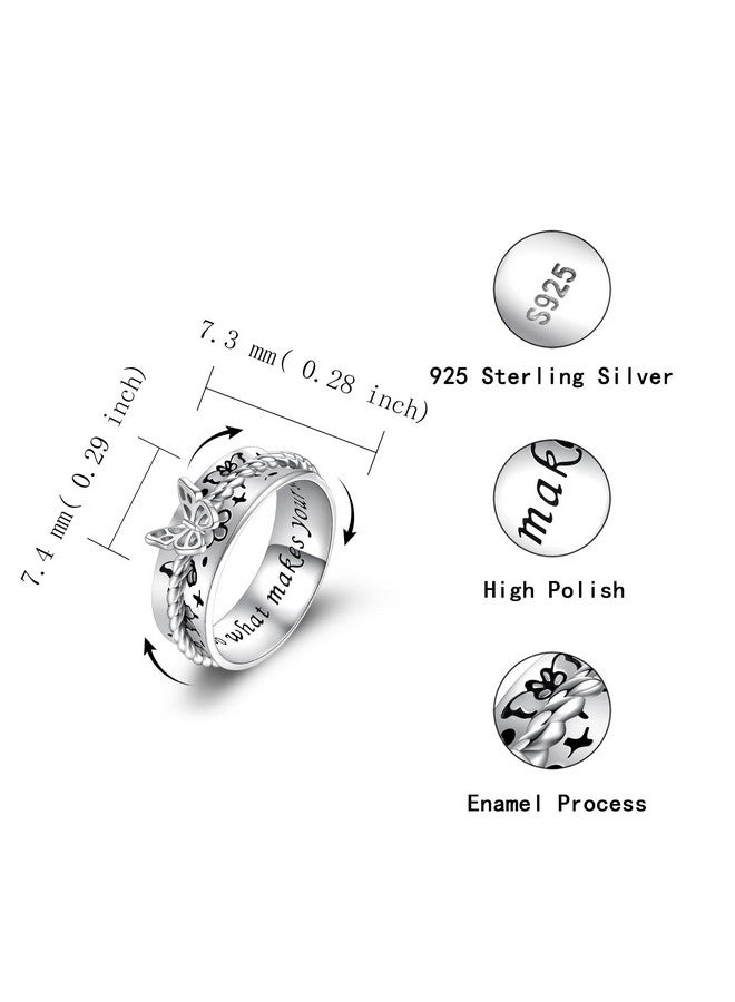 Butterfly Fidget Ring 925 Sterling Silver Anxiety Spinner Rings Relief Stress For Women Daughter Mom (Us 7)