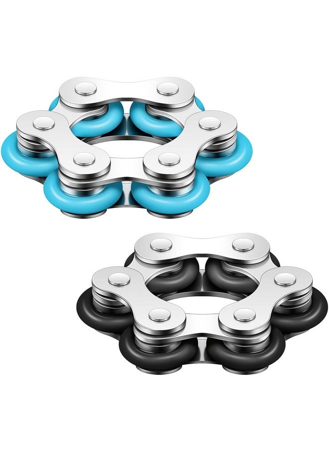 2 Pieces Fidget Toys Flippy Roller Chain Six Roller Chain Fidget Toys Bike Chain Toys Novelty Stress Relief For Adults Teens Anxiety Autism Adhd (Black Sky Blue)
