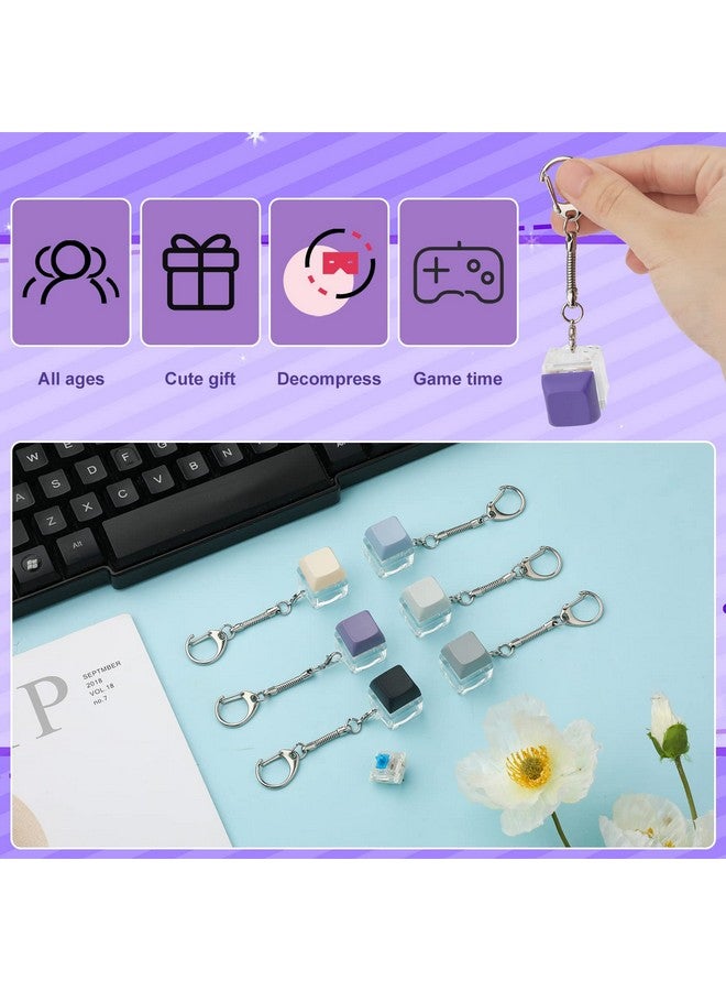 6Pcs Keyboard Fidget Keychain Removable Carabiner Keychain Clip Keycap Fidget Toy Clicker Keychain Fidget Buttons Decompression Toy For Adults Teens Students Relieving Stress (Color Series 3)