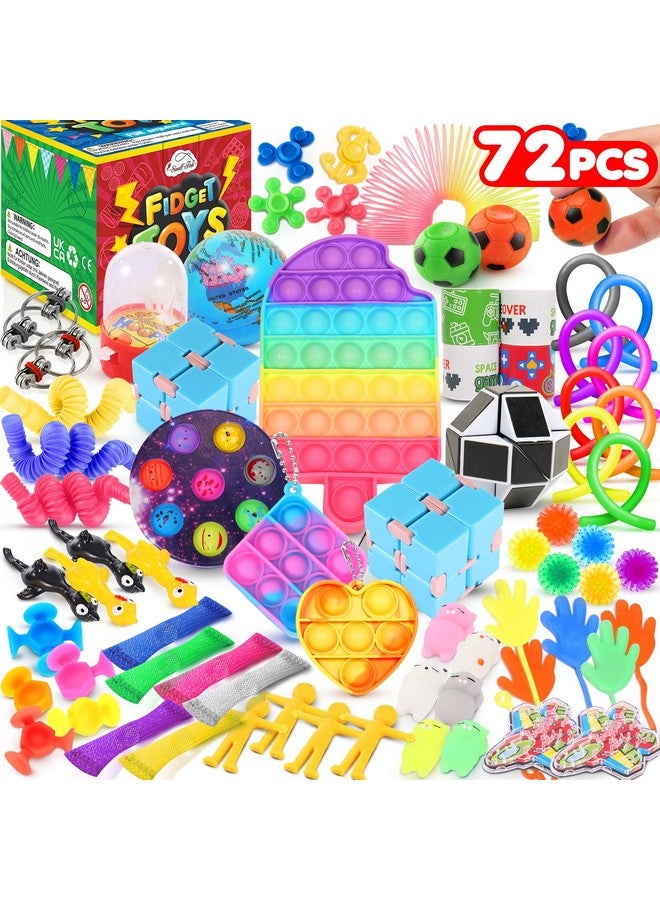 72 Pcs Fidget Toy Pack 72 Pack Stocking Stuffers Gift Party Favors Sensory Toys Set Classroom Treasure Box Prizes Goodie Bags Pinata For Kids Adults Autism Anxiety Stress Relief Bulk Adhd Toys