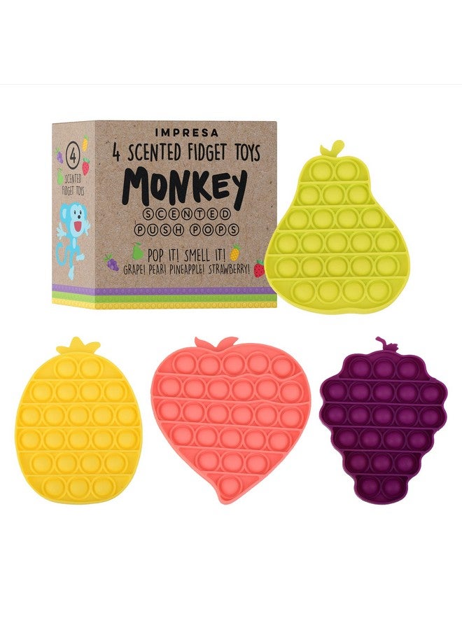 4Pack Fruit Scented Monkey Push Pop Sensory Toys For Kids & Adults To Help Reduce Anxiety Scented Pop It Fidget Toy Promotes Improved Focus Bubble Toys Make A Satisfying Pop Sound Bubble Pop It