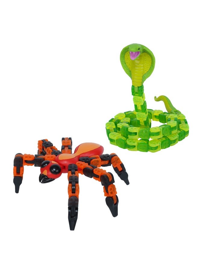 Klixx Creaturez Combo Pack Create Stop Motion Animation Snap And Click Fidget Toys For Stress Relief Great For Kids Ages 4 And Up (Fire Ant + Cobra)