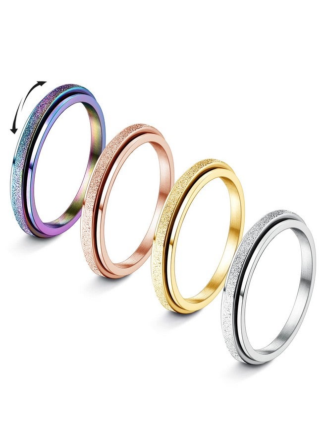 Fidget Rings For Women Men 24Mm Stainless Steel Spinner Rings For Anxiety Relief Items Sandblast Glitter Finish Size 59