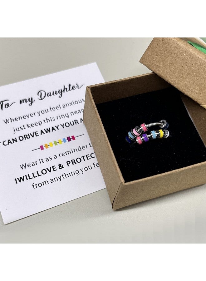 2 Pcs Anxiety Ring Set To My Daughter Colorful Beads Spinner Adjustable Fidgetjewelry Gift For Daughter Girls Stainless Steel Anxiety Ring For Daughter With Box And Card Valentine'S Day Gifts