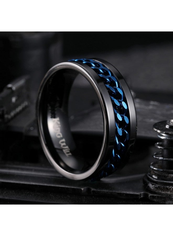 8Mm Black Blue Spinner Ring Stainless Steel Fidget Ring Anxiety Ring For Men(12)