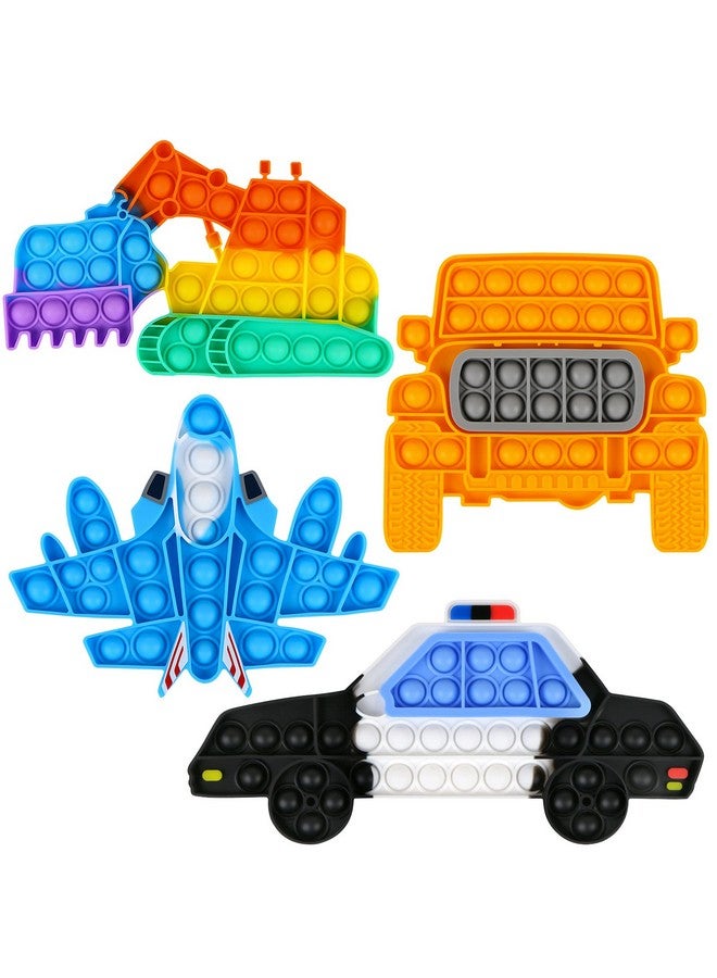 4 Pack Push Pop Bubble Sensory Fidget Toysrainbow Simple Fidget Toy Pack Bubble Popper Silicone Squeeze Toy Stress Relief Hand Toys Popping Game(Excavatorsuvaircraft Police Car)