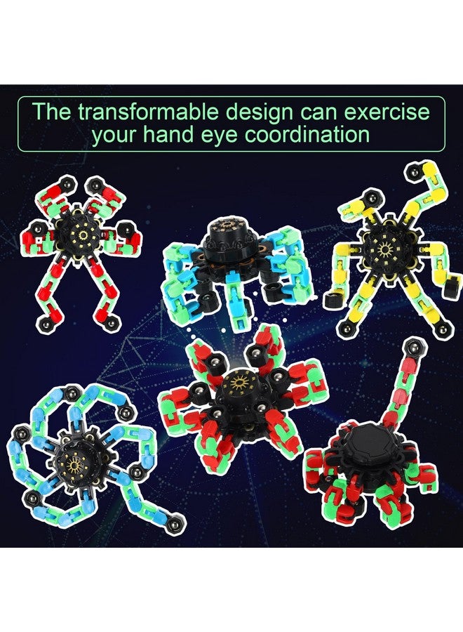 40 Pack Funny Sensory Fidget Toy Transformable Chain Robot Finger Toy Diy Deformation Robot Mechanical Spinners Stress Relief Autistic Gifts For Adult Teen Prize Stuffer Party Favor (Luminous)
