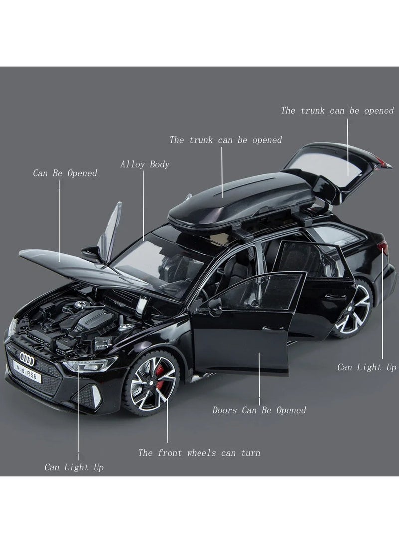 Scale Finished Model Car, 1/32 Audi Rs6 Toy Car Model With Sound And Lights , Simulation Diecast Alloy Sports Car Model Collection Ornament With Openable Doors, (Black)