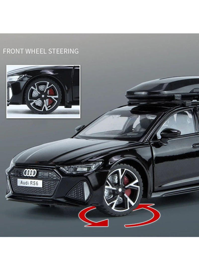 Scale Finished Model Car, 1/32 Audi Rs6 Toy Car Model With Sound And Lights , Simulation Diecast Alloy Sports Car Model Collection Ornament With Openable Doors, (Black)