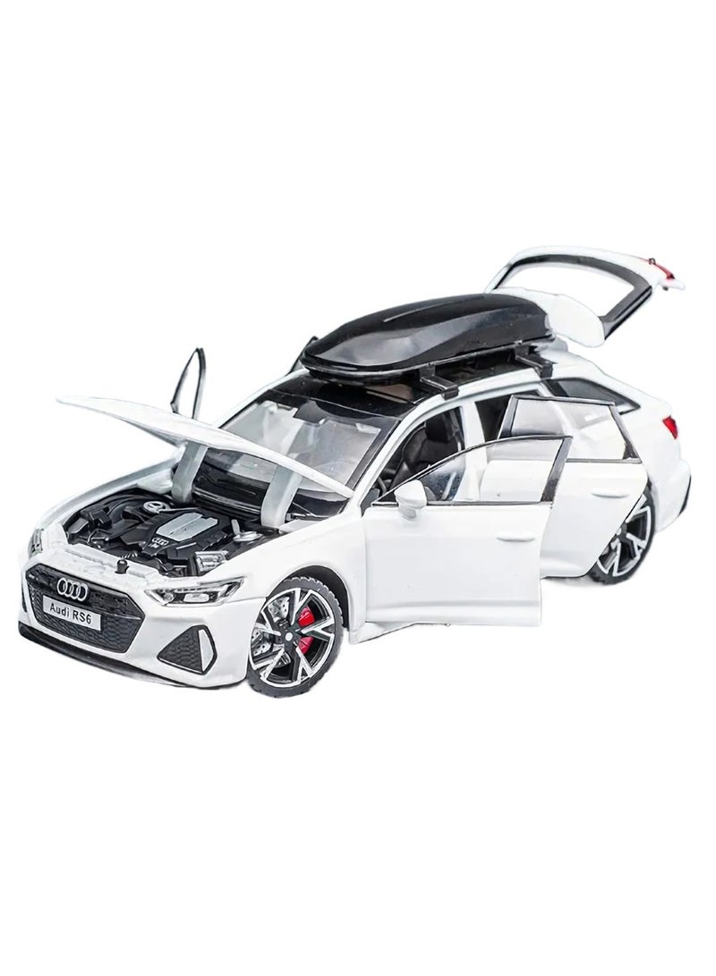 RS6 Model Car, 1:32 Realistic Simulation Die Cast Model Car Toy, Collectable Alloy Model Car With Luggage Sound And Lights For Kids Adults, Gift, Decoration, (White)