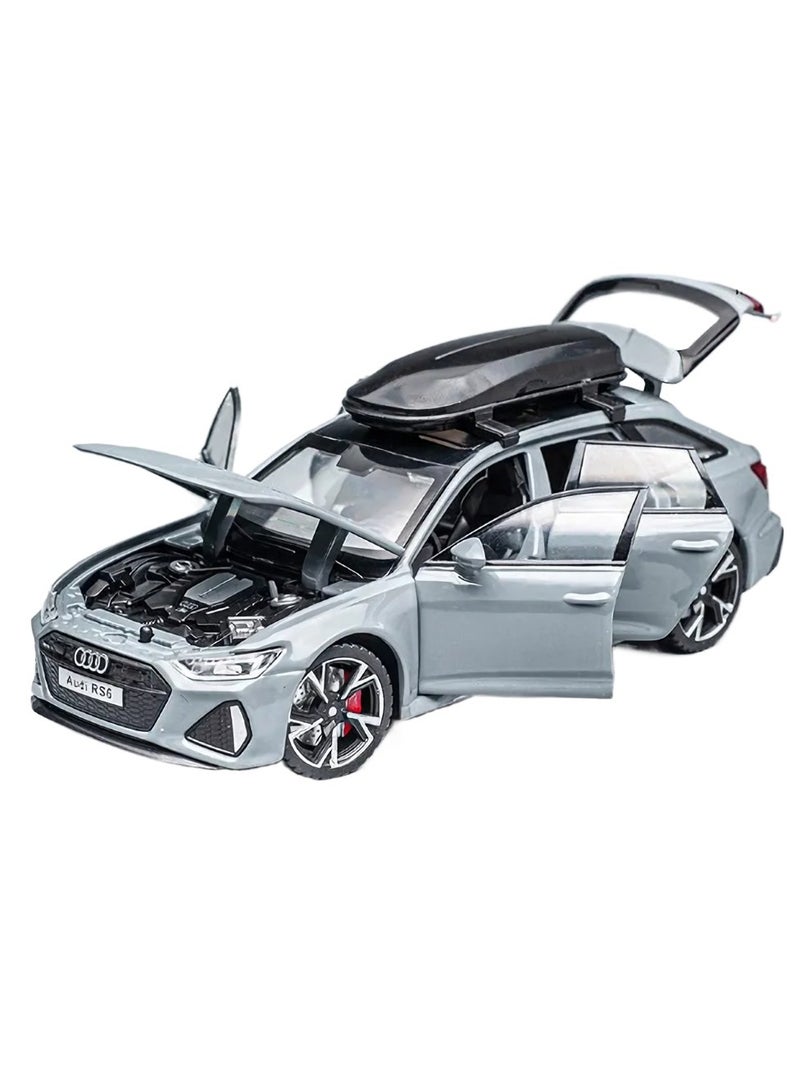 RS6 Model Car, 1:32 Realistic Simulation Die Cast Model Car Toy, Collectable Alloy Model Car With Luggage Sound And Lights For Kids Adults, Gift, Decoration, (Grey)