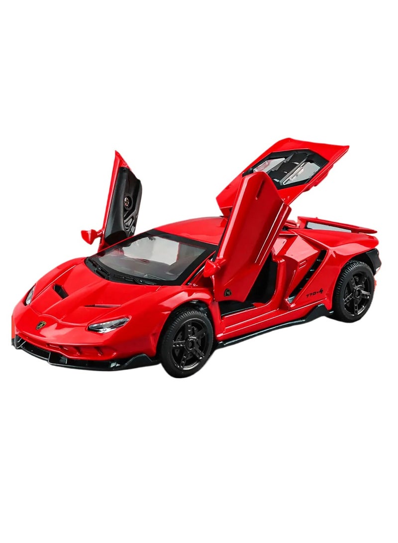 Car Model Toy, 1/32 LP770 Diecast Model Car, Pull Back Alloy Diecast Car Model With Lights And Music, Realistic Pullback Racing Toy Car With Openable Doors For Kids, (Red)
