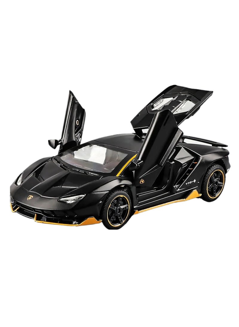 Car Model Toy, 1/32 LP770 Diecast Model Car, Pull Back Alloy Diecast Car Model With Lights And Music, Realistic Pullback Racing Toy Car With Openable Doors For Kids, (Matte Black)