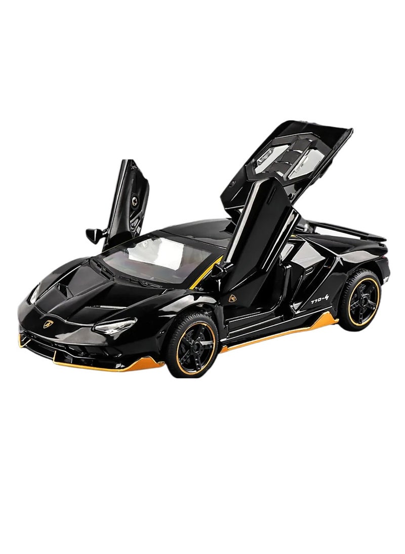 Car Model Toy, 1/32 LP770 Diecast Model Car, Pull Back Alloy Diecast Car Model With Lights And Music, Realistic Pullback Racing Toy Car With Openable Doors For Kids, (Bright Black)