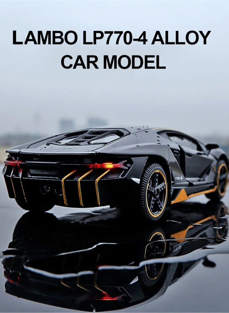 Car Model Toy, 1/32 LP770 Diecast Model Car, Pull Back Alloy Diecast Car Model With Lights And Music, Realistic Pullback Racing Toy Car With Openable Doors For Kids, (Bright Black)