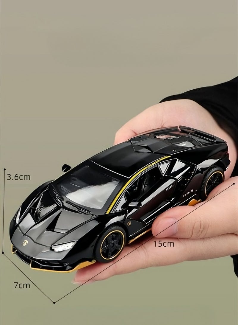 Car Model Toy, 1/32 LP770 Diecast Model Car, Pull Back Alloy Diecast Car Model With Lights And Music, Realistic Pullback Racing Toy Car With Openable Doors For Kids, (Yellow)