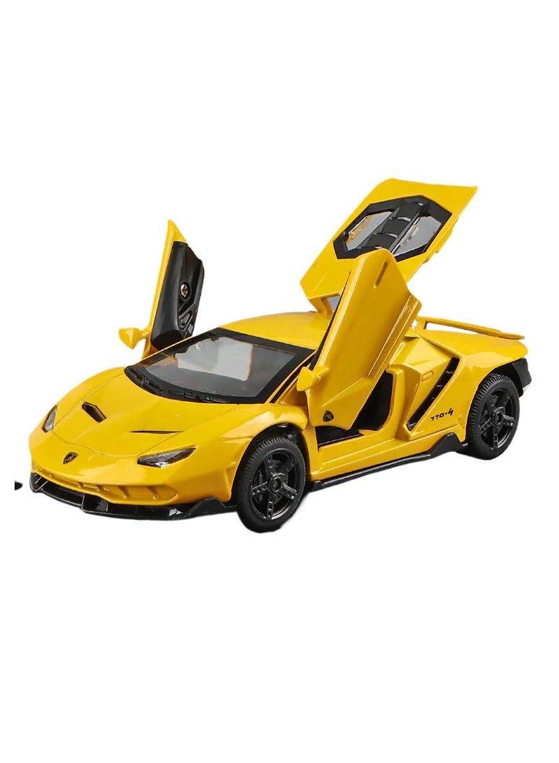 Car Model Toy, 1/32 LP770 Diecast Model Car, Pull Back Alloy Diecast Car Model With Lights And Music, Realistic Pullback Racing Toy Car With Openable Doors For Kids, (Yellow)