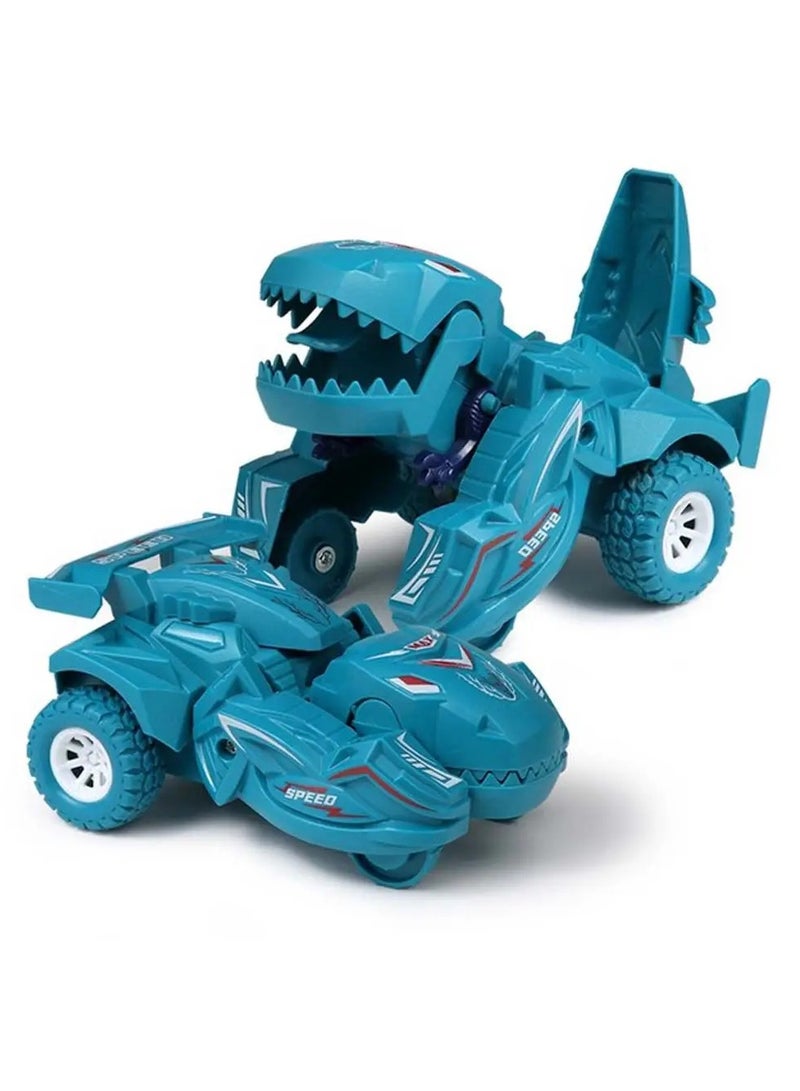 Transforming Dinosaur Toy, Inertia Sliding Car Crash Deformation Dinosaur Toy, Durable And Safe Children's Dinosaur Car Toy, Elegant Design Dinosaur Models Car Toys For Kids, (Light Blue)
