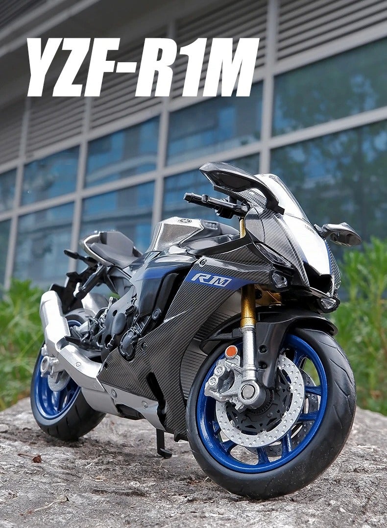 YZF R1M Motorcycle Model Toy, 1/12 Scale Diecast Simulation Model Bike, Durable and Realistic Collector Motorcycle Replica, Motor Cycle Collection Decoration Toy For Boys, (Blue)