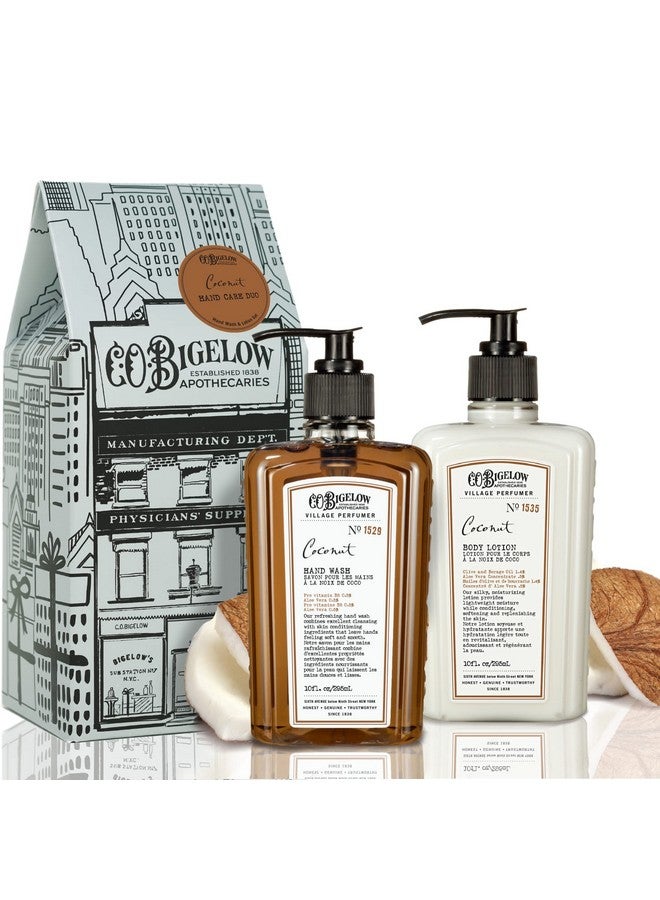 C.O. Bigelow Apothecary Duo Coconut Hand Care Hand Soap & Lotion Gift Set Of Two Skin Care For Dry Skin With Moisturizing Lotion & Liquid Hand Wash 10Fl Oz Each