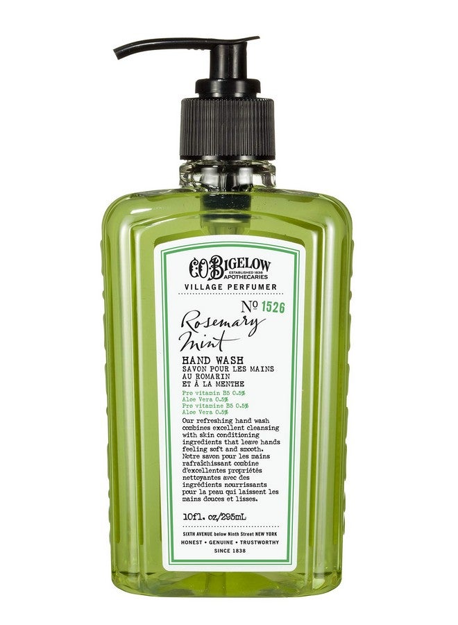 C.O. Bigelow Hand Wash Rosemary Mint Soap No. 1526 Village Perfumer Moisturizing Hand Wash For Bathroom & Kitchen With Aloe Vera 10 Fl Oz