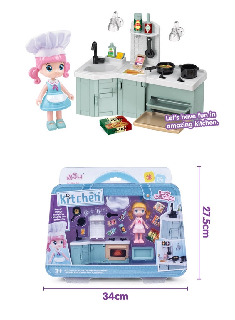 Mini House Furniture Set, durable plastic dollhouse furniture set, role-playing parent-child interactive game, Miniature Doll House Accessories for children, (6302A Kitchenette None)