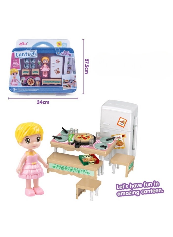 Mini House Furniture Set, durable plastic dollhouse furniture set, role-playing parent-child interactive game, Miniature Doll House Accessories for children, (6302B small restaurant)