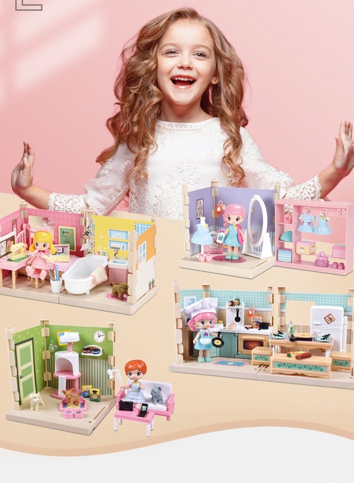 Mini House Furniture Set, durable plastic dollhouse furniture set, role-playing parent-child interactive game, Miniature Doll House Accessories for children, (6302B small restaurant)