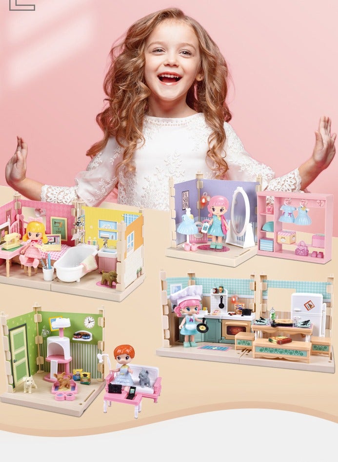Mini House Furniture Set, durable plastic dollhouse furniture set, role-playing parent-child interactive game, Miniature Doll House Accessories for children, (6305B small bathroom)