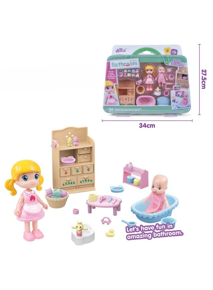 Mini House Furniture Set, durable plastic dollhouse furniture set, role-playing parent-child interactive game, Miniature Doll House Accessories for children, (6305B small bathroom)