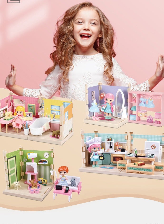 Mini House Furniture Set, durable plastic dollhouse furniture set, role-playing parent-child interactive game, Miniature Doll House Accessories for children, (6303B small bathroom)