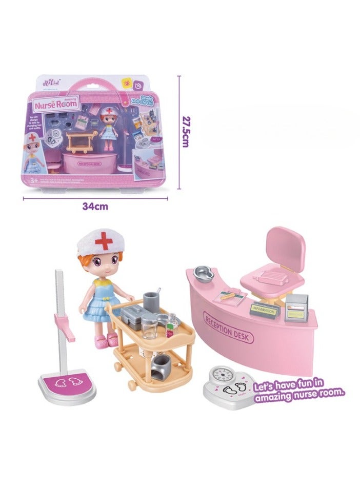 Mini Doll Nurse Clinic Set, Durable Plastic Dollhouse Clinic Furniture Set, Role-playing Parent-child Interactive Game, Miniature Doll House Accessories For Children, (6304b Nurse None)