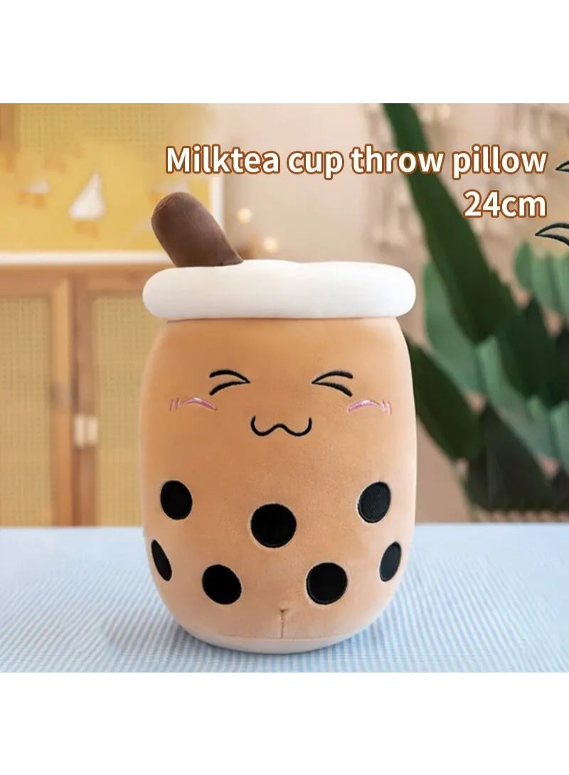 Simulation Milk Tea Cup Pillow Plush Toy Small Pearl Milk Tea Cute Funny Doll Creative Decoration Brown