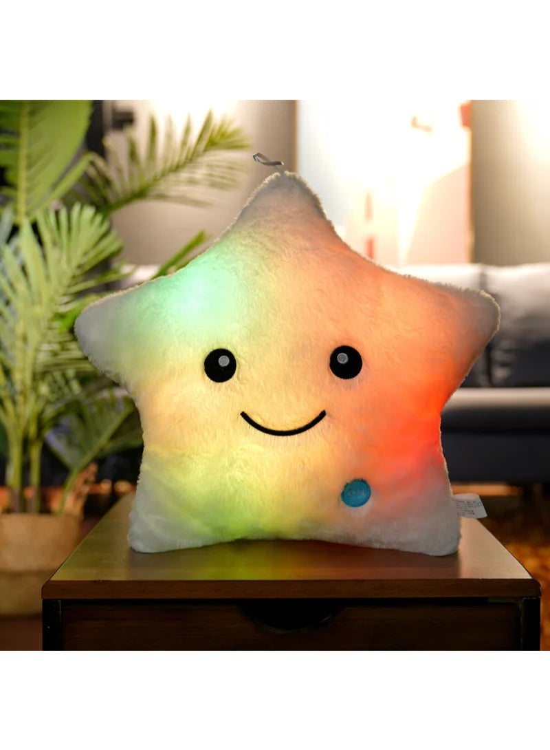 Cute Led Light Star Plush Pillow Stuffed Soft Star Luminous Throw Pillow Cushion With Colorful Light Gift White