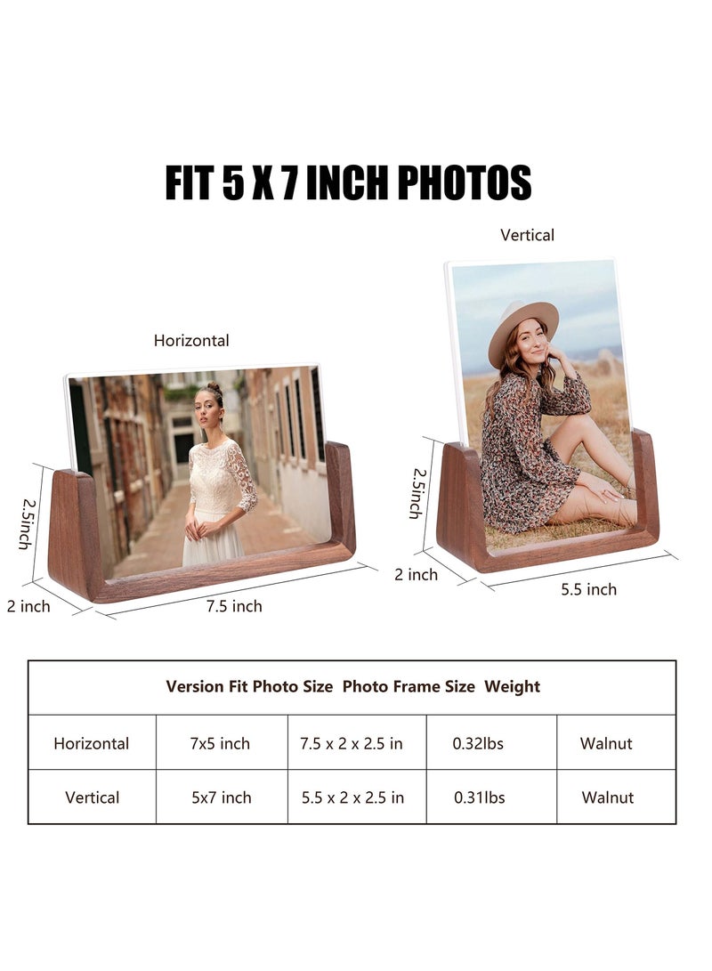 2 Pcs Wooden Picture Frame, Photo Frame with Solid Wood Base and High Definition Acrylic Glass Cover 5x7 Inch Horizontal & Vertical Photo Frame for Table Top Display Home Decor