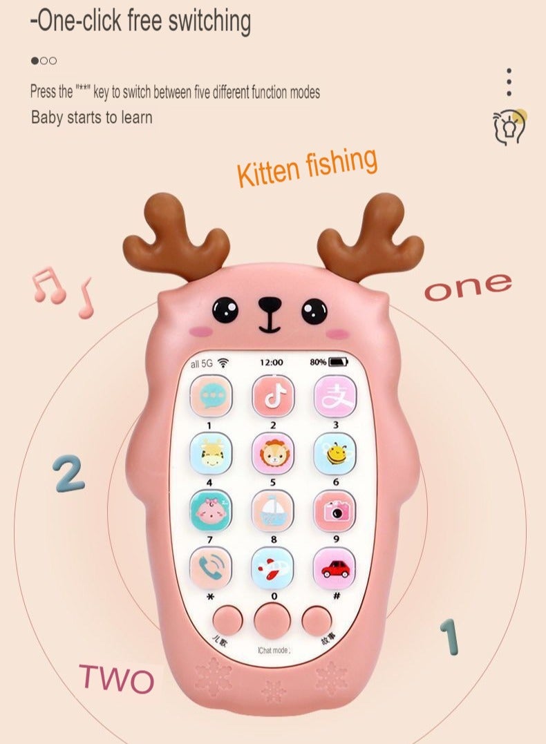 Kids Toy Phone, Educational Music Phone Toy, Safe Durable Baby Simulation Mobile Phone, Fun Light Music Early Educational Interactive Mobile Toy for Kids, (Pony Cream(Without Battery))
