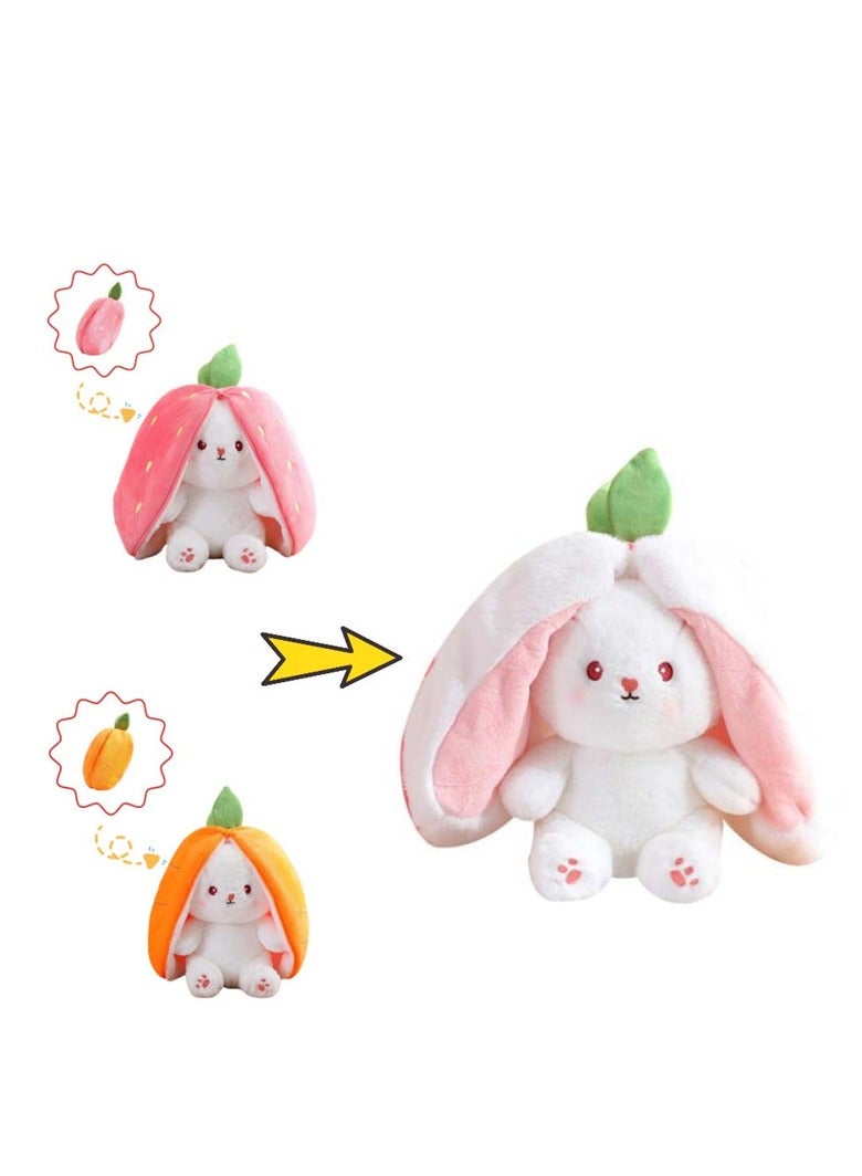 Strawberry Bunny Plush Toys, Rabbit Muppet Toys, Bunny Toy Carrot Plush with Zipper, Long Ears Carrot Strawberry Turn Into Rabbit Stuffed Doll Toy For Kids Gift
