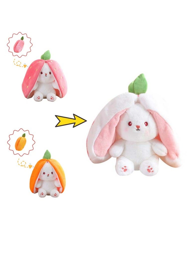 Strawberry Bunny Plush Toys, Rabbit Muppet Toys, Bunny Toy Carrot Plush with Zipper, Long Ears Carrot Strawberry Turn Into Rabbit Stuffed Doll Toy For Kids Gift