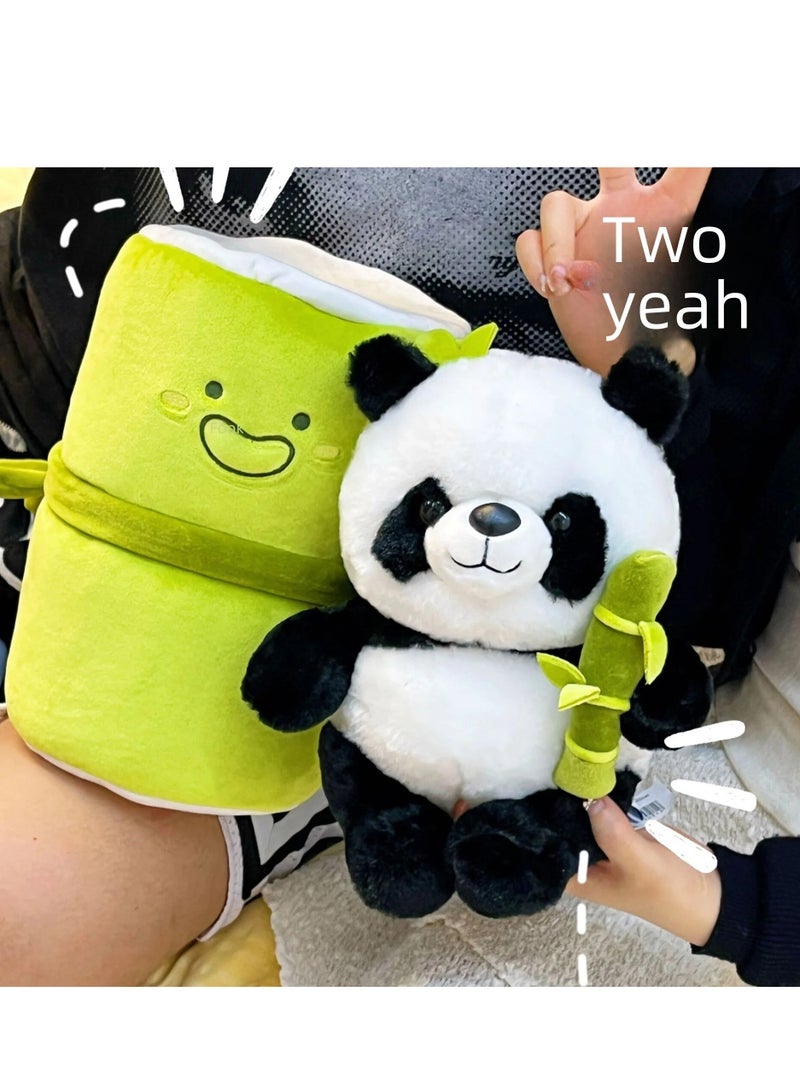 Panda Stuffed Animals, 2 In 1 Bamboo Tube Panda Plush And Pillow, Panda Bear Plush Toys With Bamboo Stuffed Panda Plushies For Boys And Girls